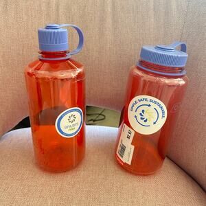 Lot of 2 Nalgene Water Bottles BPA/BPS Free 32 oz Orange Purple New in Wrapper